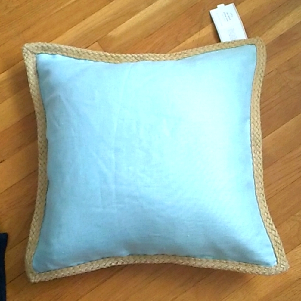 Pottery Barn 20in.Jute border seaglass blue pillow